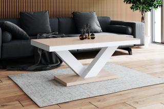 Konferenční stolek VAXO (cappuccino + bílý lesk) (Luxusní konferenční stolek vyrobený z kvalitní MDF v nejvyšším lesku na trhu. Materiál je odolný proti škrábancům a vlhkosti. Délka 120cm.)