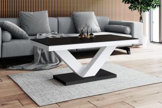 Konferenční stolek VAXO (černý mat + bílý lesk) (Luxusní konferenční stolek vyrobený z kvalitní MDF v provedení super mat + nejvyšší lesk na trhu. Materiál je odolný proti škrábancům a vlhkosti. Délka 120cm.)