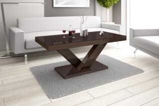 Konferenční stolek VAXO (hnědý) (Luxusní konferenční stolek vyrobený z kvalitní MDF v nejvyšším lesku na trhu. Materiál je odolný proti škrábancům a vlhkosti. Délka 120cm.)