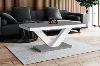 Konferenční stolek VAXO (šedý mat + bílý lesk) (Luxusní konferenční stolek vyrobený z kvalitní MDF v provedení super mat + nejvyšší lesk na trhu. Materiál je odolný proti škrábancům a vlhkosti. Délka 120cm.)
