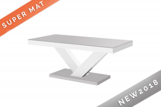Konferenční stolek VAXO (šedý mat světlý + bílý lesk) (Luxusní konferenční stolek vyrobený z kvalitní MDF v provedení super mat + nejvyšší lesk na trhu. Materiál je odolný proti škrábancům a vlhkosti. Délka 120cm.)