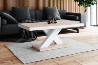 Konferenční stolek ZIG (cappuccino + bílá) (Luxusní konferenční stolek vyrobený z kvalitní MDF v nejvyšším lesku na trhu. Materiál je odolný proti škrábancům a vlhkosti. Délka 120cm.)