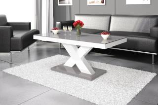 Konferenční stolek ZIG (šedobílý lesk) (Luxusní konferenční stolek vyrobený z kvalitní MDF v nejvyšším lesku na trhu. Materiál je odolný proti škrábancům a vlhkosti. Délka 120cm.)