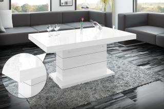 Rozkládací konferenční stolek ALTEMA LUXURY (bílý lesk) (Luxusní konferenční stolek vyrobený z kvalitní MDF v nejvyšším lesku na trhu. Materiál je odolný proti škrábancům a vlhkosti. Stolek je výškově a šířkově stavitelný. Délka 120-170cm.)