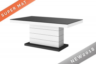 Rozkládací konferenční stolek ALTEMA LUXURY (černý mat + bílý lesk) (Luxusní konferenční stolek vyrobený z kvalitní MDF v matu a v nejvyšším lesku na trhu. Materiál je odolný proti škrábancům a vlhkosti. Stolek je výškově a šířkově stavitelný. Délka 120-1