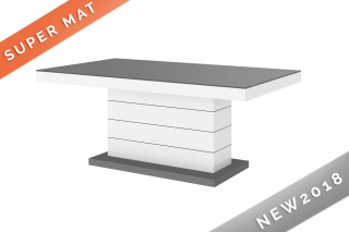 Rozkládací konferenční stolek ALTEMA LUXURY (tmavě šedý mat + bílý lesk) (Luxusní konferenční stolek vyrobený z kvalitní MDF v matu a v nejvyšším lesku na trhu. Materiál je odolný proti škrábancům a vlhkosti. Stolek je výškově a šířkově stavitelný. Délka 
