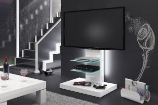 TV stojan MANO (bílý lesk) (Luxusní televizní stojan s LED osvětlením, vhodný pro TV do 52  a 40kg)