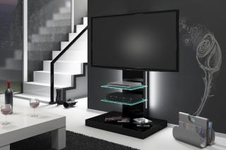 TV stojan MANO (černý lesk) (Luxusní televizní stojan s LED osvětlením, vhodný pro TV do 52  a 40kg)