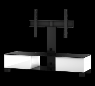 TV stolek MD 8140 (bílá-černé sklo-černý kov) (Luxusní televizní stolek v kombinaci (sklo, kov, dřevo) pro televize do 60  se zatížením do 80kg)