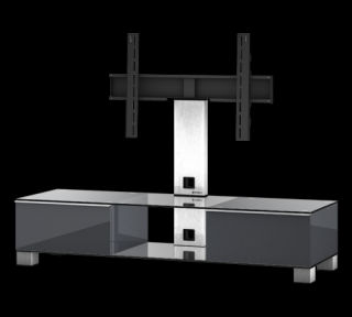 TV stolek MD 8140 (grafit-čiré sklo-nerez kov) (Luxusní televizní stolek v kombinaci (sklo, kov, dřevo) pro televize do 60  se zatížením do 80kg)