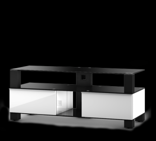 TV stolek MD 9120 (bílá-černé sklo-černý kov) (Luxusní televizní stolek v kombinaci (sklo, kov, dřevo) pro televize do 60  se zatížením do 80kg)