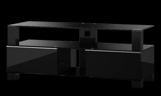 TV stolek MD 9120 (černá-černé sklo-černý kov) (Luxusní televizní stolek v kombinaci (sklo, kov, dřevo) pro televize do 60  se zatížením do 80kg)