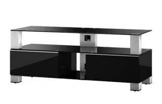 TV stolek MD 9120 (černá-černé sklo-nerez kov) (Luxusní televizní stolek v kombinaci (sklo, kov, dřevo) pro televize do 60  se zatížením do 80kg)