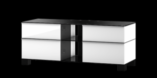TV stolek MD 9220 (bílá-černé sklo-černý kov) (Luxusní televizní stolek v kombinaci (sklo, kov, dřevo) pro televize do 60  se zatížením do 80kg)