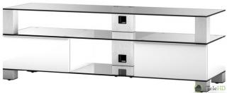 TV stolek MD9140 (bílý-čiré sklo-nerez) (Luxusní televizní stolek v kombinaci (sklo, kov, dřevo) pro televize do 60  se zatížením do 80kg)