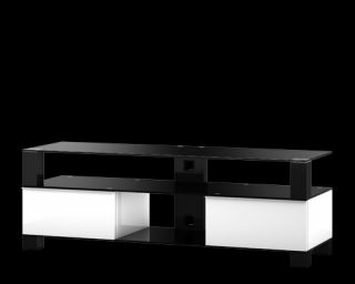 TV stolek MD9140 (černý-černé sklo-černý kov) (Luxusní televizní stolek v kombinaci (sklo, kov, dřevo) pro televize do 60  se zatížením do 80kg)