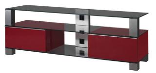 TV stolek MD9140 (červená-čiré sklo-nerez kov) (Luxusní televizní stolek v kombinaci (sklo, kov, dřevo) pro televize do 60  se zatížením do 80kg)