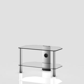 TV stolek NEO 270 (čiré sklo-stříbrné nohy) (Pěkný, vzdušný TV stolek v kombinaci sklo / kov, určený pro televize do 37  a váhy 50 a další AV komponenty)