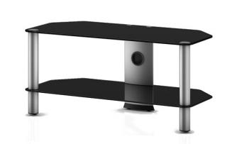 TV stolek NEO 290 (černé sklo-stříbrné nohy) (Pěkný, vzdušný TV stolek v kombinaci sklo / kov, určený pro televize do 42  a váhy 50 a další AV komponenty)