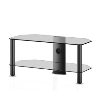 TV stolek NEO 290 (čiré sklo-černé nohy) (Pěkný, vzdušný TV stolek v kombinaci sklo / kov, určený pro televize do 42  a váhy 50 a další AV komponenty)