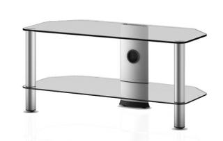 TV stolek NEO 290 (čiré sklo-stříbrné nohy) (Pěkný, vzdušný TV stolek v kombinaci sklo / kov, určený pro televize do 42  a váhy 50 a další AV komponenty)