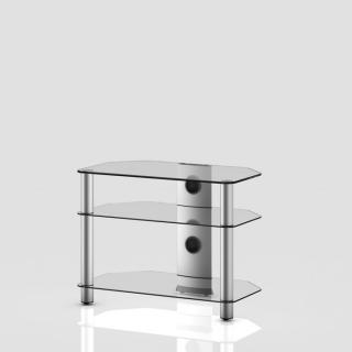 TV stolek NEO 370 (čiré sklo-stříbrné nohy) (Pěkný, vzdušný TV stolek v kombinaci sklo / kov, určený pro televize do 37  a váhy 50kg a další AV komponenty)