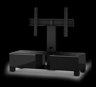 TV stolek SONOROUS MD 8120 (černý) (Luxusní televizní stolek v perfektním dílenském zpracování pro televize do 50kg. Stolek je vyroben v kombinaci MDF + tvrzené sklo + hliník. Systém vedení skryté kabeláže a odvětrání. Stolek je dostupný v několika barev.