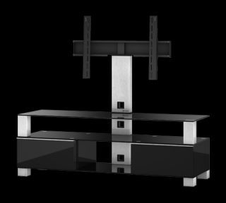 TV stolek SONOROUS MD 8143 (černý) (Luxusní televizní stolek v perfektním dílenském zpracování pro televize do 50kg. Stolek je vyroben v kombinaci MDF + tvrzené sklo + hliník. Systém vedení skryté kabeláže a odvětrání. Stolek je dostupný v několika barev.
