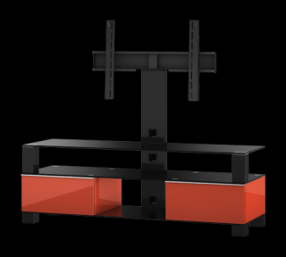 TV stolek SONOROUS MD 8143 (červený) (Luxusní televizní stolek v perfektním dílenském zpracování pro televize do 50kg. Stolek je vyroben v kombinaci MDF + tvrzené sklo + hliník. Systém vedení skryté kabeláže a odvětrání. Stolek je dostupný v několika bare