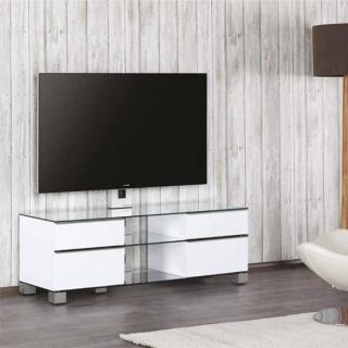 TV stolek SONOROUS MD 8340 (bílý) (Luxusní televizní stolek v kombinaci (sklo, kov, dřevo) pro televize do 60  se zatížením do 80kg)