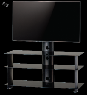 TV stolek SONOROUS PL 2130 (černé sklo + černé nohy) (Moderní televizní stolek v kombinaci sklo / kov. Stolek je vyroben z tvrzeného skla a leštěného hliníku. Je ideální pro televize do 60  a váhy 60kg.)