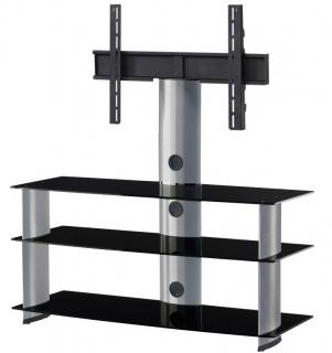 TV stolek SONOROUS PL 2130 (černé sklo + stříbrné nohy) (Moderní televizní stolek v kombinaci sklo / kov. Stolek je vyroben z tvrzeného skla a leštěného hliníku. Je ideální pro televize do 60  a váhy 60kg.)
