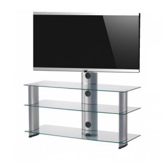 TV stolek SONOROUS PL 2130 (čiré sklo + stříbrné nohy) (Moderní televizní stolek v kombinaci sklo / kov. Stolek je vyroben z tvrzeného skla a leštěného hliníku. Je ideální pro televize do 60  a váhy 60kg.)