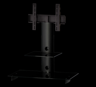 TV stolek SONOROUS PL 2200 (černé sklo + černé nohy) (Moderní televizní stolek v kombinaci sklo / kov. Stolek je vyroben z tvrzeného skla a leštěného hliníku. Je ideální pro televize do 42  a váhy 30kg.)