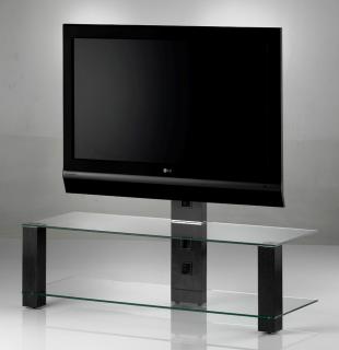 TV stolek SONOROUS PL 2400 (čiré sklo + černé nohy) (Moderní televizní stolek v kombinaci sklo / kov. Stolek je vyroben z tvrzeného skla a leštěného hliníku. Je ideální pro televize do 50  a váhy 50kg.)