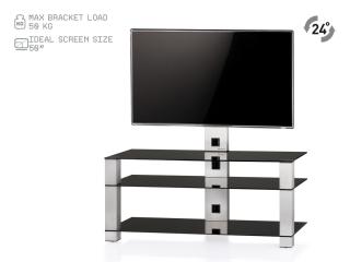 TV stolek SONOROUS PL 2430 (černé sklo + nerez nohy) (Moderní televizní stolek v kombinaci sklo / kov. Stolek je vyroben z tvrzeného skla a leštěného hliníku (nerez). Je ideální pro televize do 50  a váhy 50kg.)