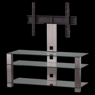 TV stolek SONOROUS PL 2430 (čiré sklo + nerez nohy) (Moderní televizní stolek v kombinaci sklo / kov. Stolek je vyroben z tvrzeného skla a leštěného hliníku (nerez). Je ideální pro televize do 50  a váhy 50kg.)