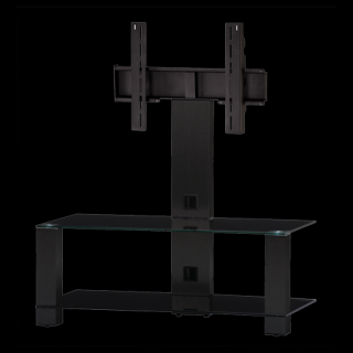 TV stolek SONOROUS PL 2495 (černé sklo + černé nohy) (Moderní televizní stolek v kombinaci sklo / kov. Stolek je vyroben z tvrzeného skla a leštěného hliníku. Je ideální pro televize do 42  a váhy 40kg.)