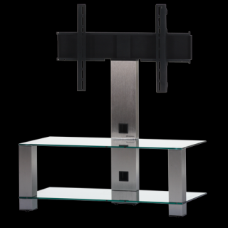 TV stolek SONOROUS PL 2495 (čiré sklo + nerez nohy) (Moderní televizní stolek v kombinaci sklo / kov. Stolek je vyroben z tvrzeného skla a leštěného hliníku (nerez). Je ideální pro televize do 42  a váhy 40kg.)