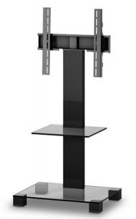 TV stolek SONOROUS PL 2515 (čiré sklo + černé nohy) (Moderní televizní stolek v kombinaci sklo / kov. Stolek je vyroben z tvrzeného skla a leštěného hliníku. Je ideální pro televize do 50  a váhy 40kg.)