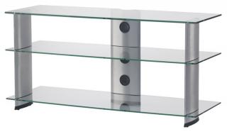 TV stolek SONOROUS PL 3100 (čiré sklo + stříbrné nohy) (Moderní televizní stolek v kombinaci sklo / kov. Stolek je vyroben z tvrzeného skla a leštěného hliníku. Je ideální pro televize do 50  a váhy 50kg.)