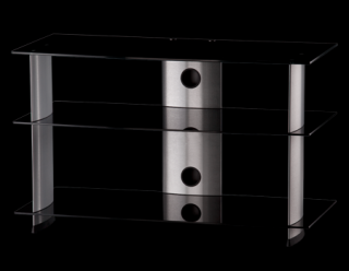 TV stolek SONOROUS PL 3105 (černé sklo + stříbrné nohy) (Moderní televizní stolek v kombinaci sklo / kov. Stolek je vyroben z tvrzeného skla a leštěného hliníku. Je ideální pro televize do 42  a váhy 40kg.)