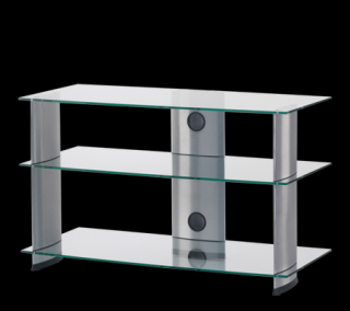 TV stolek SONOROUS PL 3105 (čiré sklo + stříbrné nohy) (Moderní televizní stolek v kombinaci sklo / kov. Stolek je vyroben z tvrzeného skla a leštěného hliníku. Je ideální pro televize do 42  a váhy 40kg.)