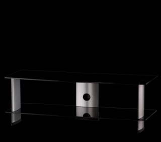 TV stolek SONOROUS PL 3110 (černé sklo + stříbrné nohy) (Moderní televizní stolek v kombinaci sklo / kov. Stolek je vyroben z tvrzeného skla a leštěného hliníku. Je ideální pro televize do 50  a váhy 50kg.)