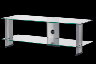 TV stolek SONOROUS PL 3110 (čiré sklo + stříbrné nohy) (Moderní televizní stolek v kombinaci sklo / kov. Stolek je vyroben z tvrzeného skla a leštěného hliníku. Je ideální pro televize do 50  a váhy 50kg.)