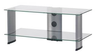TV stolek SONOROUS PL 3115 (čiré sklo + stříbrné nohy) (Moderní televizní stolek v kombinaci sklo / kov. Stolek je vyroben z tvrzeného skla a leštěného hliníku. Je ideální pro televize do 42  a váhy 40kg.)