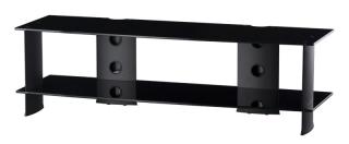 TV stolek SONOROUS PL 3150 (černé sklo + černé nohy) (Moderní televizní stolek v kombinaci sklo / kov. Stolek je vyroben z tvrzeného skla a leštěného hliníku. Je ideální pro televize do 60  a váhy 60kg.)
