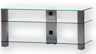 TV stolek SONOROUS PL 3400 (čiré sklo + nerez nohy) (Moderní televizní stolek v kombinaci sklo / kov. Stolek je vyroben z tvrzeného skla a leštěného hliníku (nerez). Je ideální pro televize do 50  a váhy 50kg.)