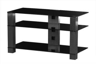 TV stolek SONOROUS PL 3405 (černé sklo + černé nohy) (Moderní televizní stolek v kombinaci sklo / kov. Stolek je vyroben z tvrzeného skla a leštěného hliníku. Je ideální pro televize do 42  a váhy 40kg.)