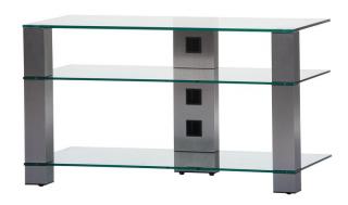 TV stolek SONOROUS PL 3405 (čiré sklo + nerez nohy) (Moderní televizní stolek v kombinaci sklo / kov. Stolek je vyroben z tvrzeného skla a leštěného hliníku (nerez) Je ideální pro televize do 42  a váhy 40kg.)